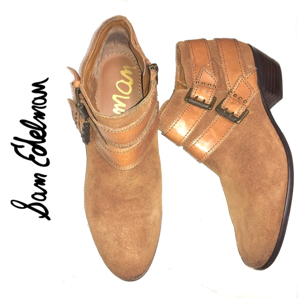 SAM EDELMAN caramel suede Pippen ankle boots